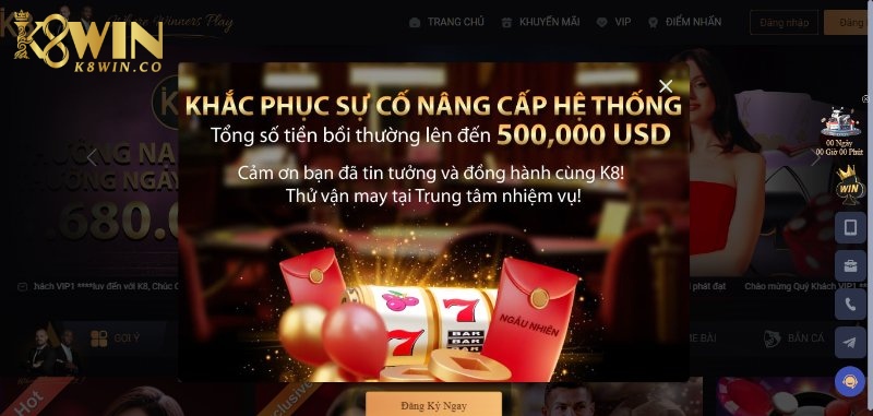 Các bước tham gia nhận khuyến mãi K8 thành công